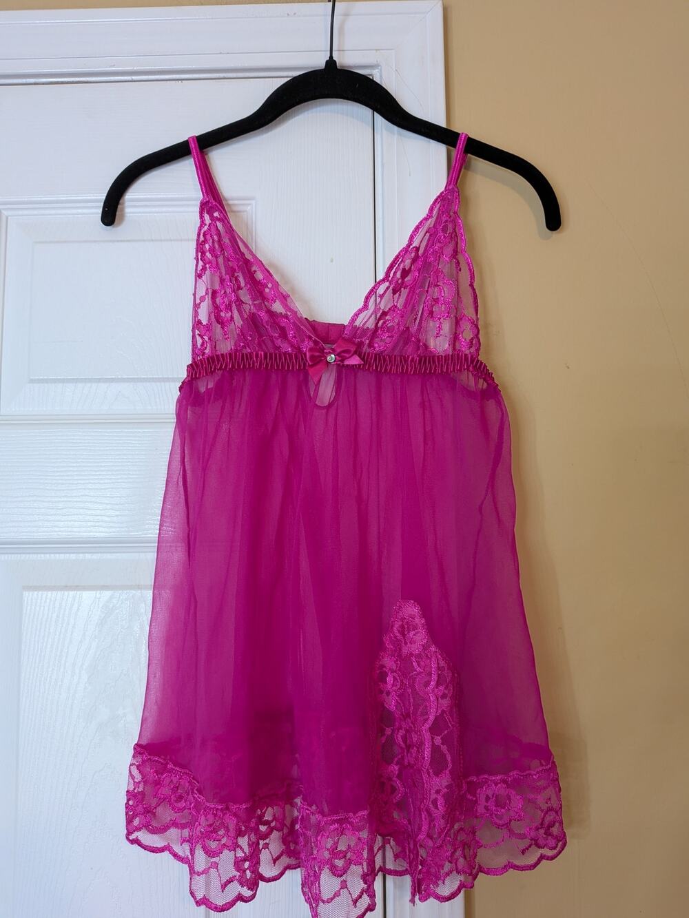 Vintage Frederick’s of Hollywood Hot Pink Lace Babydoll Lingerie Size Medium